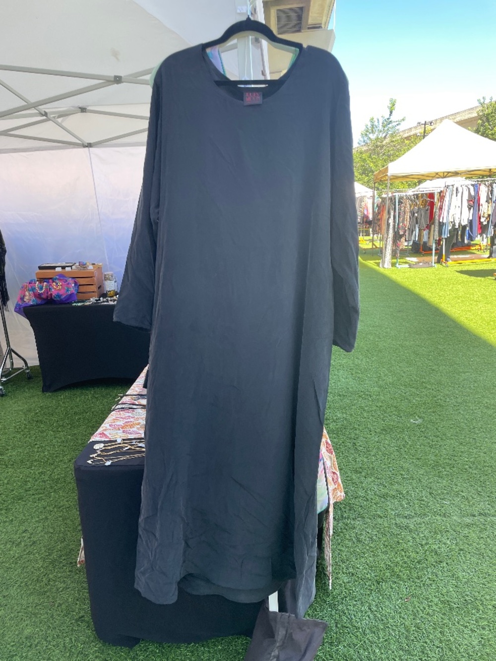 Ruby Moon 100% Silk Black Maxi Dress Long Sleeve Vintage